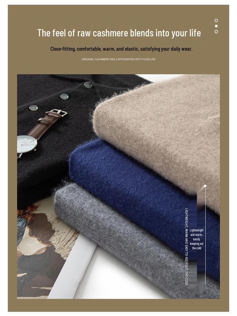 Men's Cashmere Polo Collar Sweater - Autumn/Winter Knit Base Layer