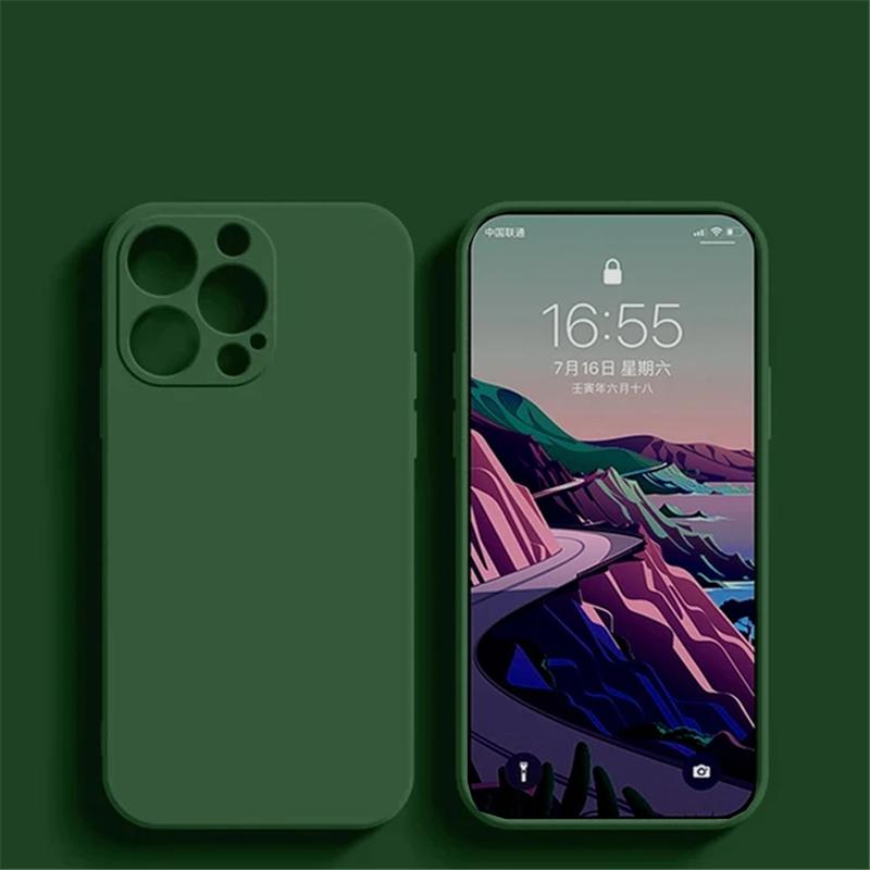 Matte Square Soft Liquid Silicone Phone Case For iPhone 15 14 13 12 11 Pro Max X XR XS Max 7 8 15 Plus Lens Camera Protection Cover