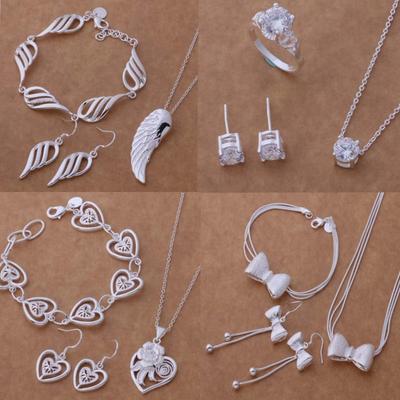 Ensemble de bijoux en argent plaqué 925, Ensemble rose trois pièces, Ensemble de bijoux nœud en argent, Bijoux pour femmes Cadeau d'anniversaire.