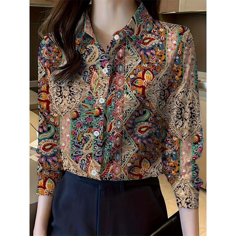 2025 New Women's Plus Size Shirt Fashionable Floral Pattern Suitable For Everyday Commuting Women's Shirt With Lapel Design