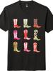 Unisex Retro Cotton Shirt-Colorful Cowboy Boots Casual Graphic Tee Free Shipping