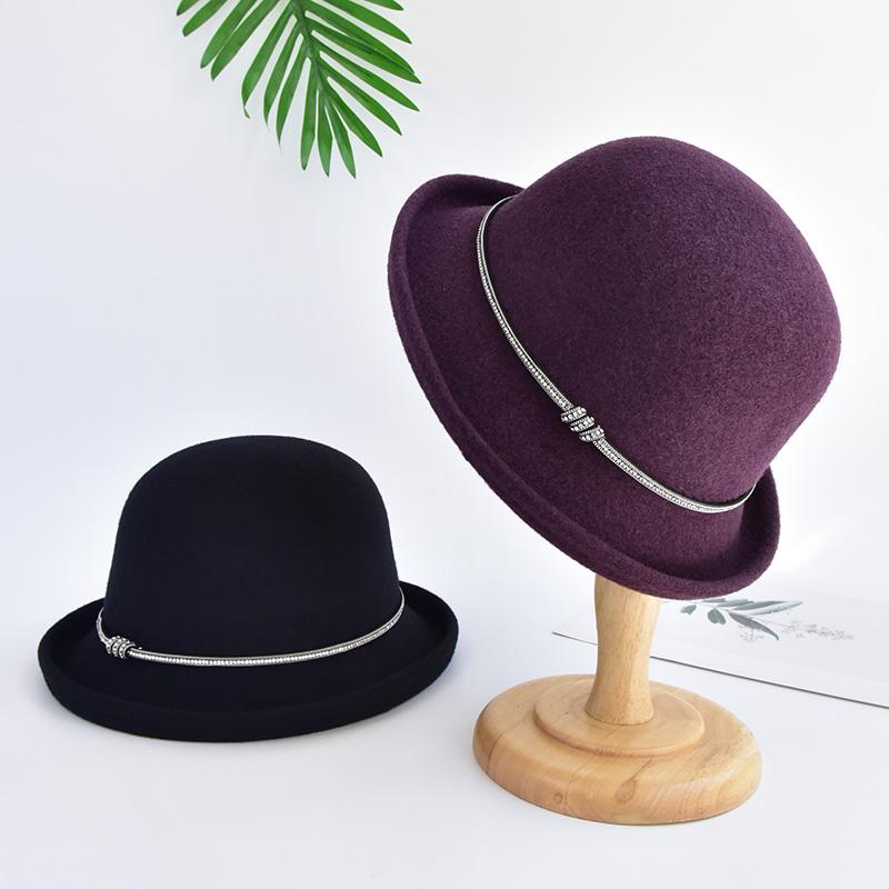 Factory Formal Roll up Brim Cloche Hat Fashion Trend Fedora Hats With Decorations Plain Top Winter Hat for Women