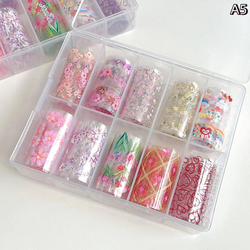 10 rullar blomma ros nagelfolier för transferpapper blommig sliders fjäril nagelkonst klistermärken dekal nagelkonst dekorationer