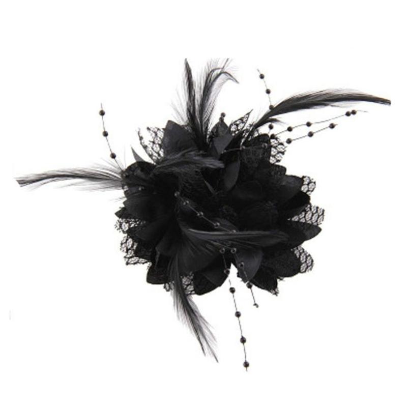 

Fashion Bridal Hairband With Flower Feathers Bead Corsage Fascinated Pin Hair Brooch Women Bridal Hair Clip Accessories чёрный