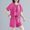 Large-size Women's Summer Two-piece Loose-fitting Set That Flatters Both Slim and Plump Figures - Oversized Short-sleeved Shorts Set