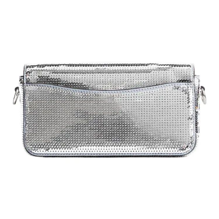 Coach Studio 20 Logo Large Sequin Flap Lock Leather Baguette Crossbody Bag Small Women Bags Silver CM428-LHSLV