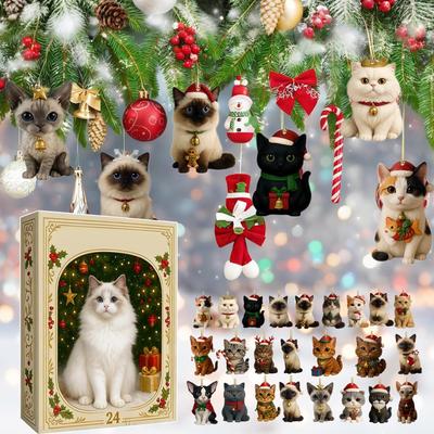 Calendario de Adviento para Gatos 2025 24 Días Cuenta Atrás para Navidad Con 24 Razas Diferentes Adornos Acrílicos 2D de Gatitos Lindos para Árbol de Navidad