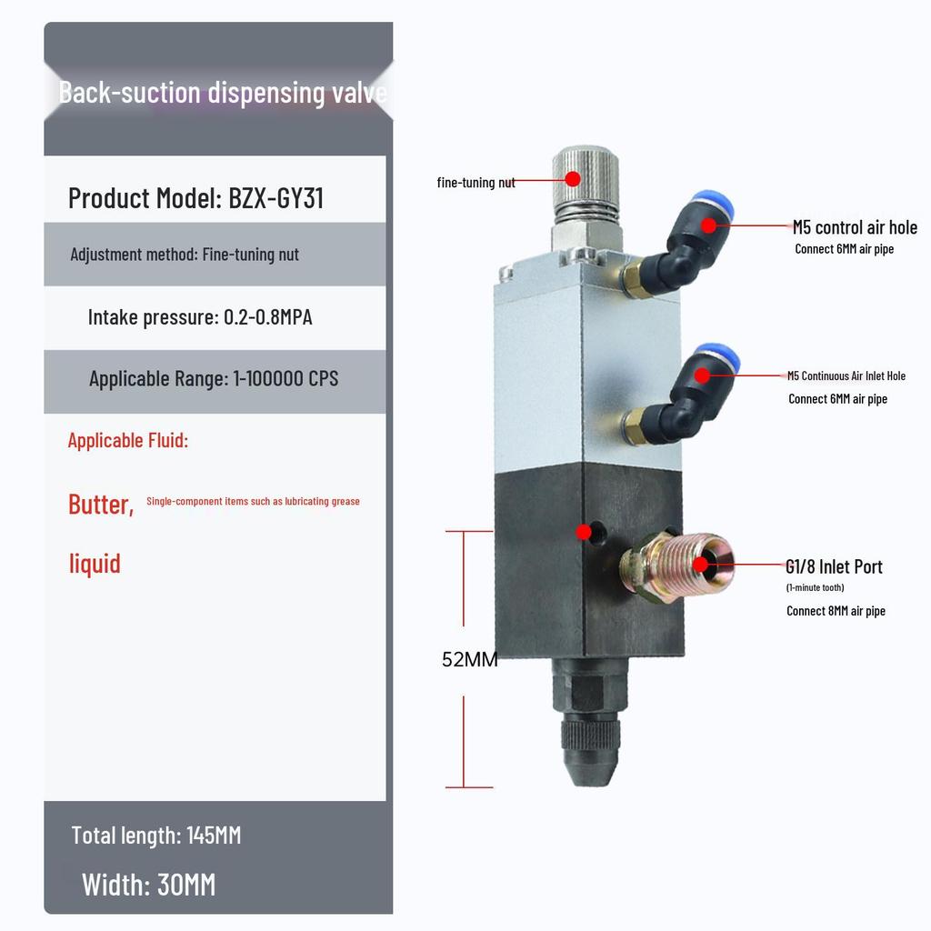 Precision Glue Dispensing Valve 3131 - Back Suction Pneumatic Glue Nozzle