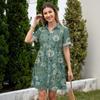 Women's Casual Loose Fit Shirt Dress Button Front Short Sleeve Turn Down Collar Dress with Printed Pattern Suitable for Daily Wear