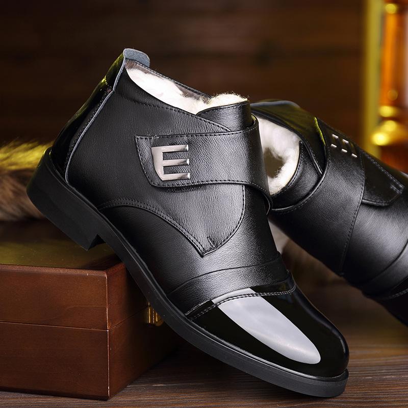 Men's shoes winter shoes cotton shoes men's high-top velvet warm shiny leather men's winter leather shoes genuine leather winter business casual shoes