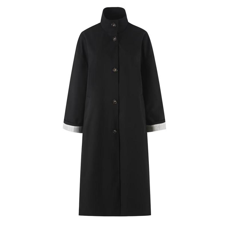 Womens Fall Winter Vintage British Stand Collar Single Breasted Loose Long Minimal Trench Coat