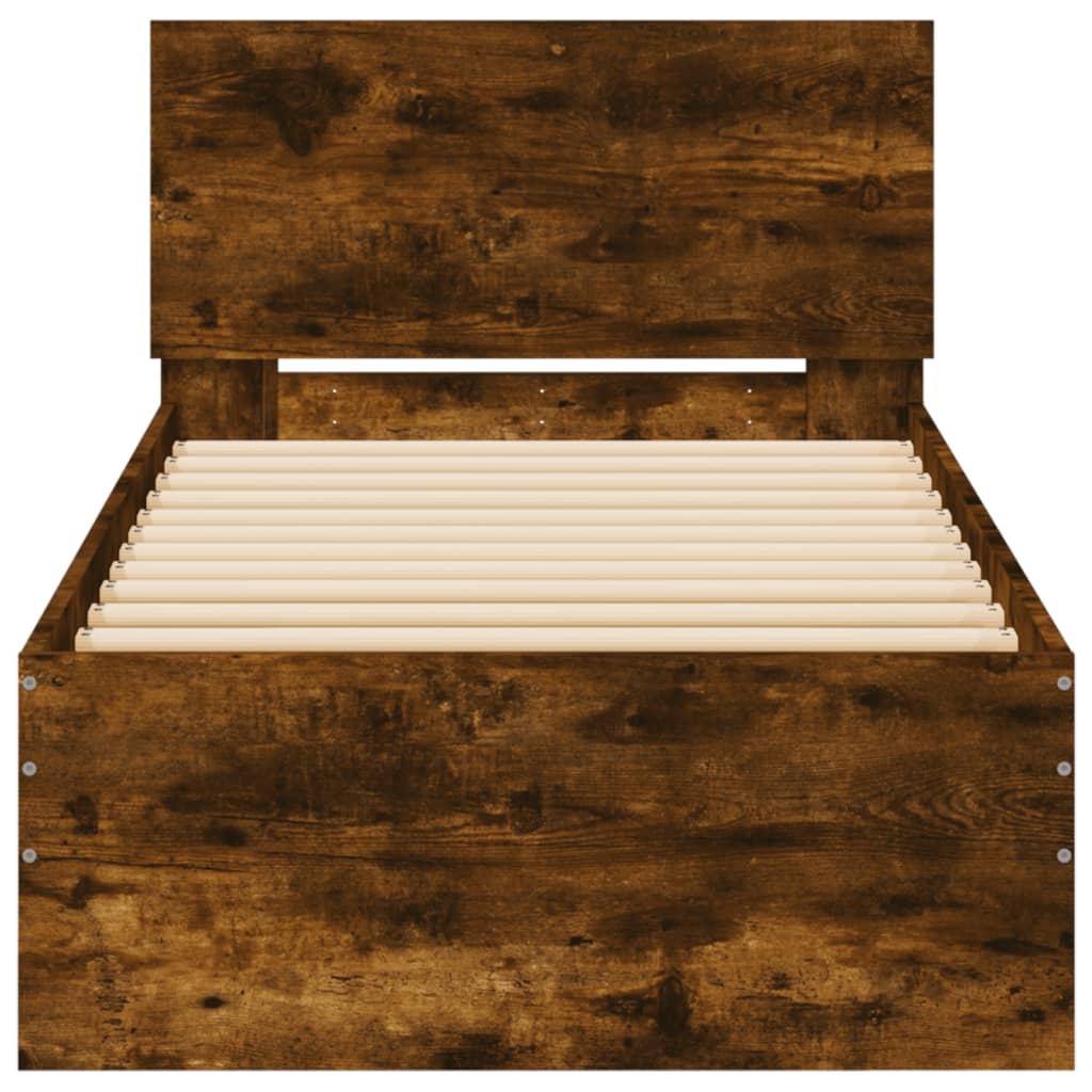 Bed Frame with Headboard Smoked Oak 90x190 Cm Wood Based Material