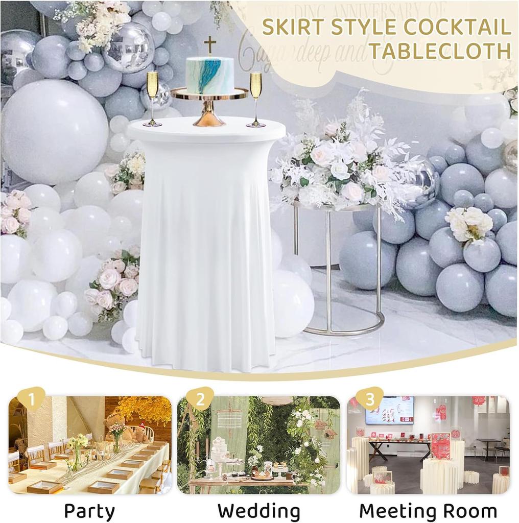 Spandex Stretch Cocktail Tablecloths with Natural Wavy, Cocktail Table Covers Round Table Skirt Fitted High Top Table Bar Party