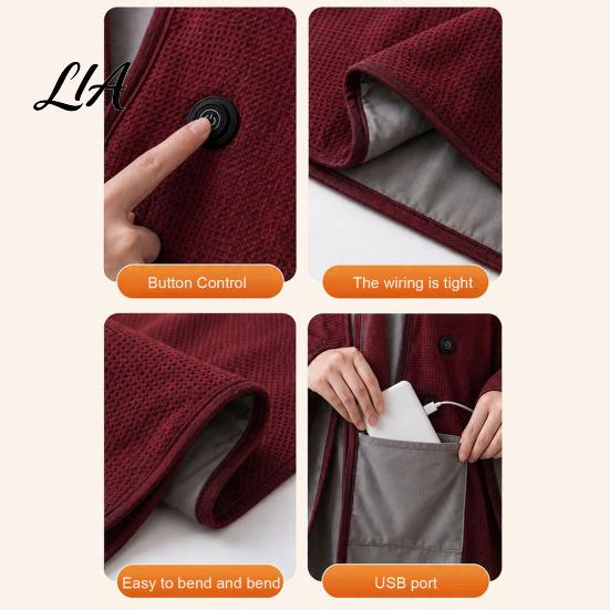 Verstelbare Temperatuur Plaid Graphene Verwarmde Sjaal Wrap, USB Oplaadbare Draadloze Verwarmingsdeken met 3 Elektrische Verwarmingsniveaus voor Bureau, Wasbaar