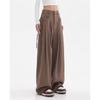 Hong Kong Style Retro Brown Wide Leg Suit Pants for Women In Spring and Autumn, Designed with A Sense of Maillard, with Straps and A Sense of Drape