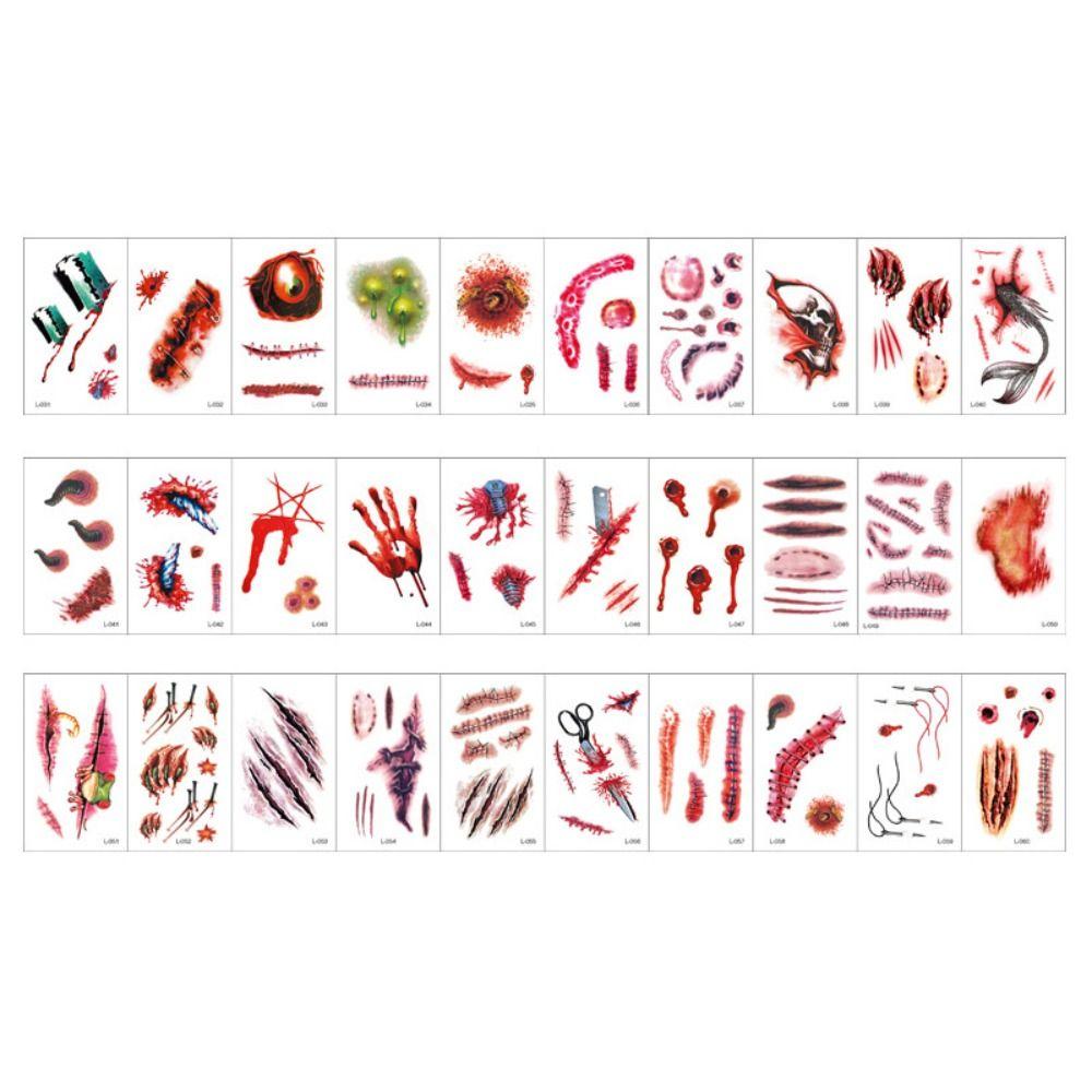 

30PCS Bloody Halloween Wounds Sticker Transfer sticker Temporary Tattoo Tattoo Sticker Halloween Style B