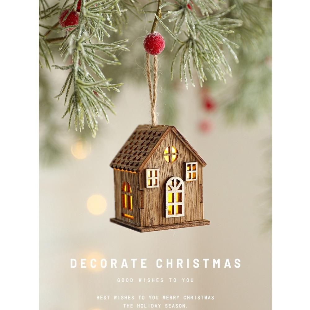 New Luminous Wooden House Christmas Pendants Creative Pendant Xmas Tree Ornaments Gifts New Year Christmas Decorations