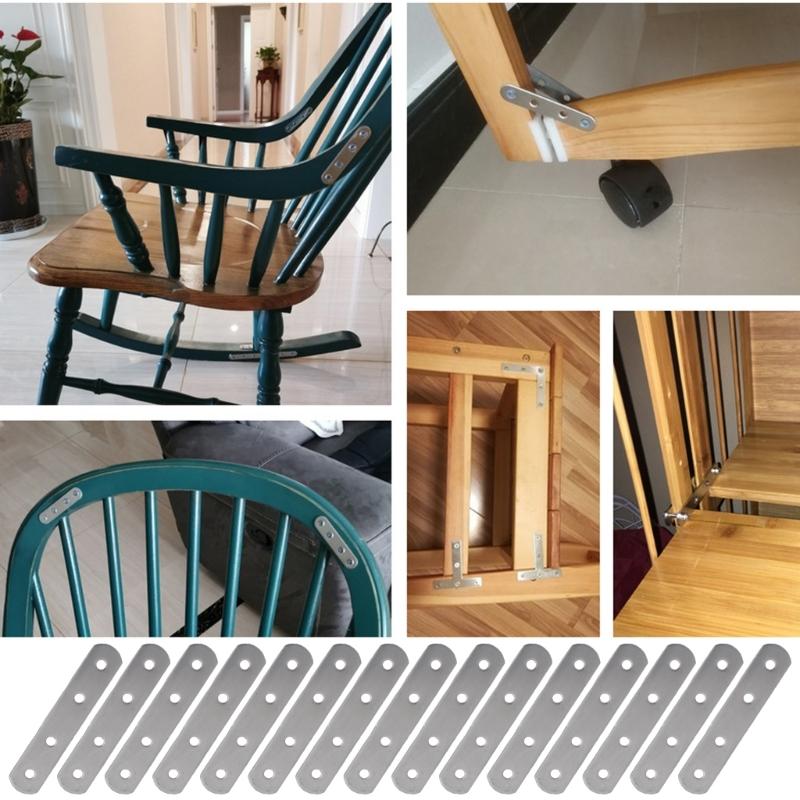 20pcs Flat Straight Brace Brackets Sturdy Stainless Steel Mending Plates Home Accessory for Wood Furniture Daily Use