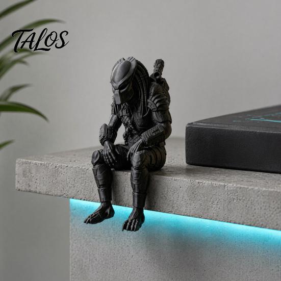 Matte Black Mecha Figurine 3D Printed Predator Figurine, Desktop Edge Sitter Statues, Mini Sci-fi Custom Statue Figure, Alien Warrior Sculpture