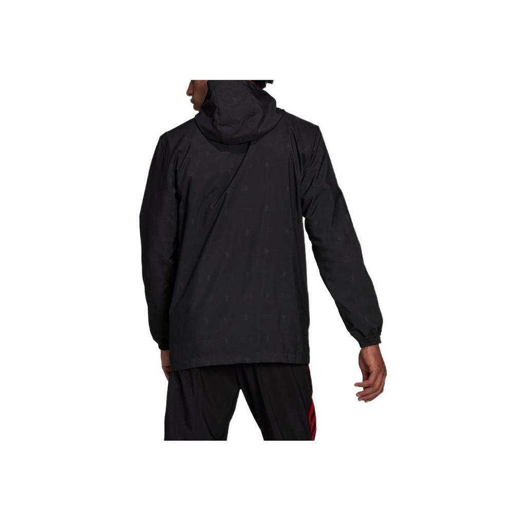 Adidas Manchester United Football Zip Hoodie Jacket with Embroidered Logo Men Tops Black H56689