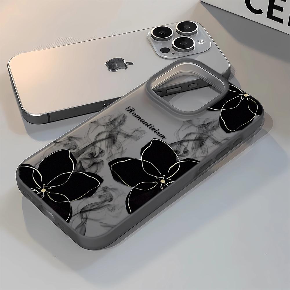 Black Flowers Phone Case For Iphone 17 17air 16 15 14 13 12 11 8 7 Pro Max Mobile Protective Case Soft Funda Cover