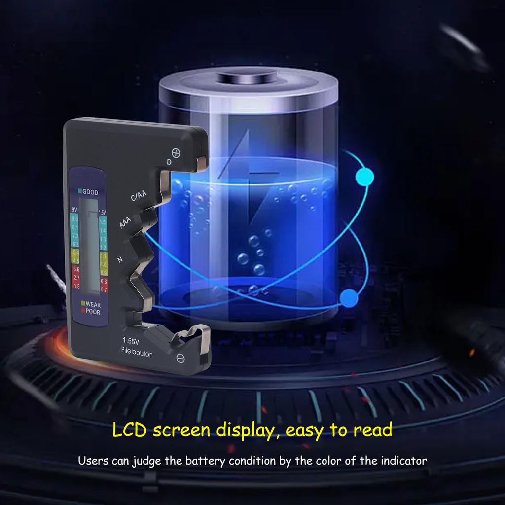 Digital Battery Tester ABS LCD Screen Button Cell Battery Checker for 1.5V 9V Metering