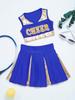 Girls Cheerleading Dance Set Patchwork Crop Top V Neck Letter Print with Elastic Waist Skirt