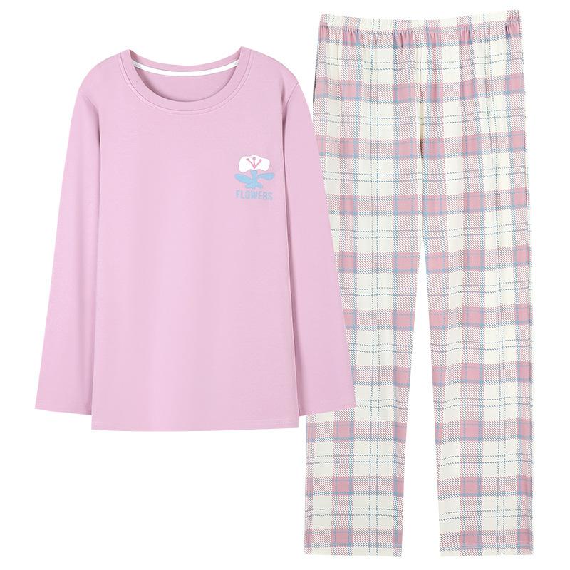 Reine Baumwolle Pyjama Damen Frühling Langarm Rundhals Große Größen Baumwolle Damen Loungewear Set