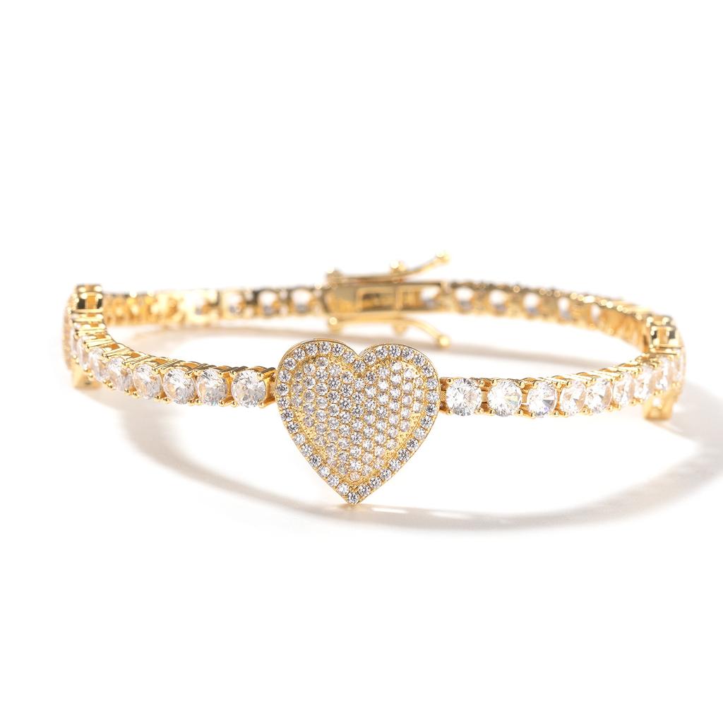 Hot-selling diamond-encrusted love tennis chain bracelet creative high-end copper material light luxury jewelry