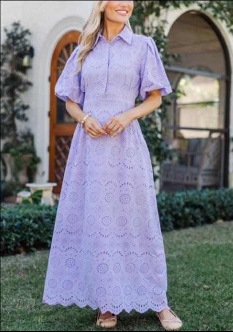Europe, America 2026 summer hot sale new French hollow embroidered bubble sleeve dress S