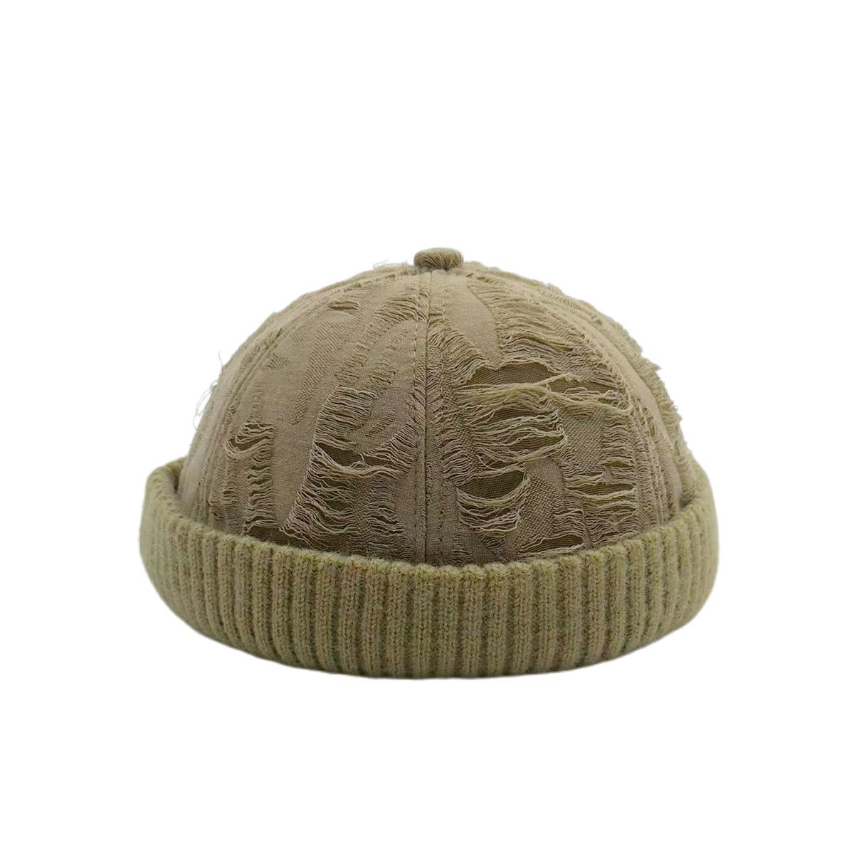 

Big head circumference, personality, broken hole, retro knitted hat, autumn and winter new Korean version, small face, cold hat One Size хакі