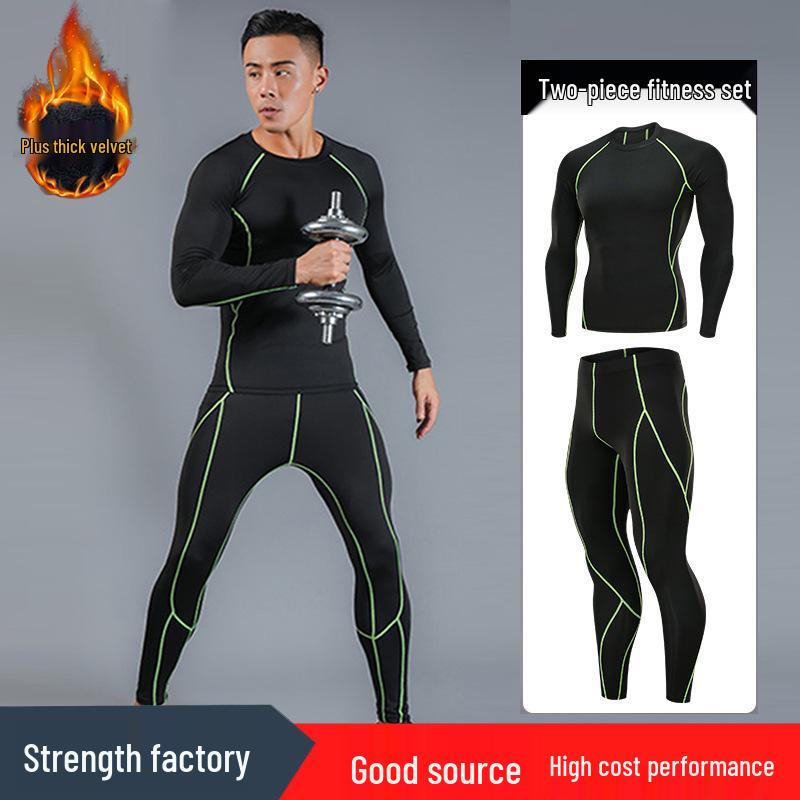 Men's Quick-Dry High Elastic Velvet Warm Sports Set - Long Sleeve Fitness & Training Gear for Basketball & Football.