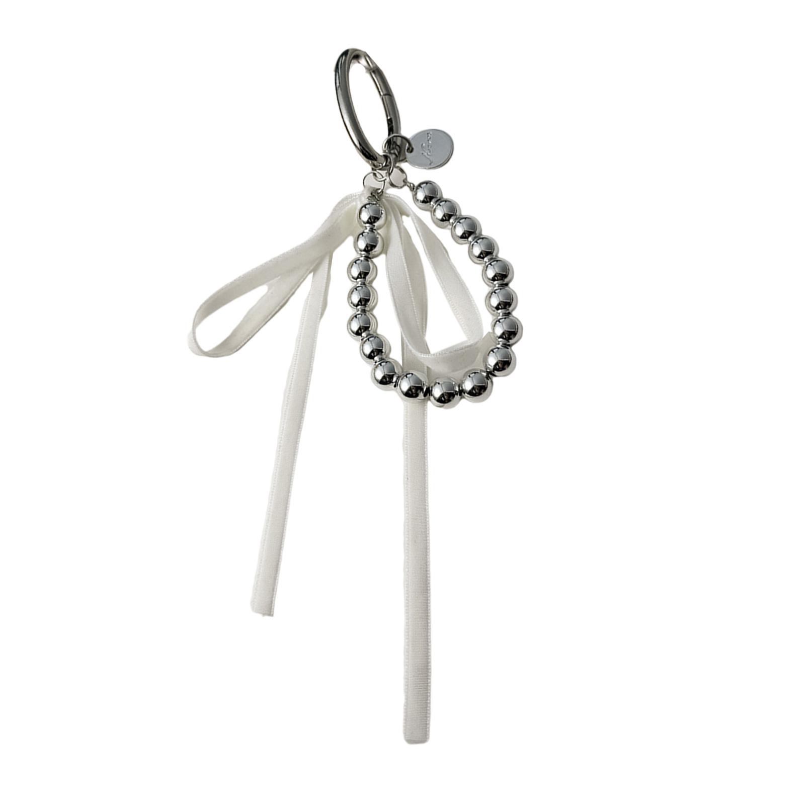 

Элегантный брелок-подвеска с бантом, шармом из лент и жемчужными акцентами, аксессуар для украшения сумок и телефонов белый