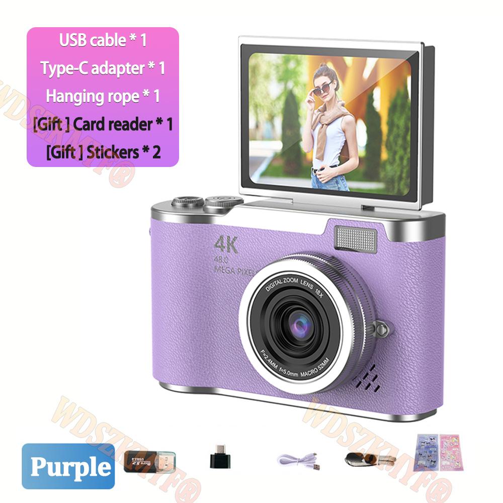 180° Flip Screen Digital Camera 48MP Retro CCD 8X Digital Zoom Student Compact Photography Camcorder Selfie Cam Video Recorder