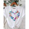 European Size Ladies Valentine's Day Butterfly Heart Print T-Shirt - Soft Crew Neck Long Sleeve Shirt, Colorful Butterfly and Heart Design
