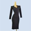 French Hepburn Style Cross V-neck Halterneck Knitting Long Sleeve Dress Spring and Autumn Slim Fit Inner Wear Sheath Dress
