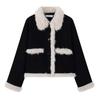 2025 Winter Women's French Chic Black Corduroy Lambswool Coat – Petite Eco-friendly Fur Plush Top