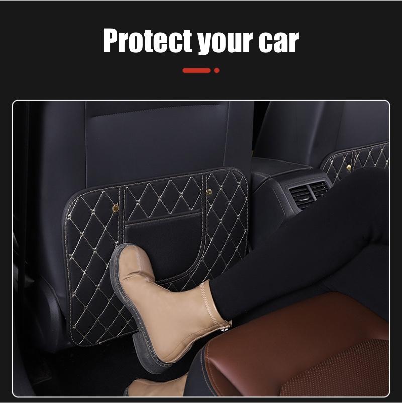 PU Leather Car Anti Kick Mats Car Seat Back Protector Cover Children's Rear Seat Dirt Mat Storage Bag Car Interior Accessories