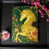 200-pages Unicorn Dreamscape Journal, Green & Gold Floral Leather Diary, Artisan Paper, Gift for Unicorn Lovers