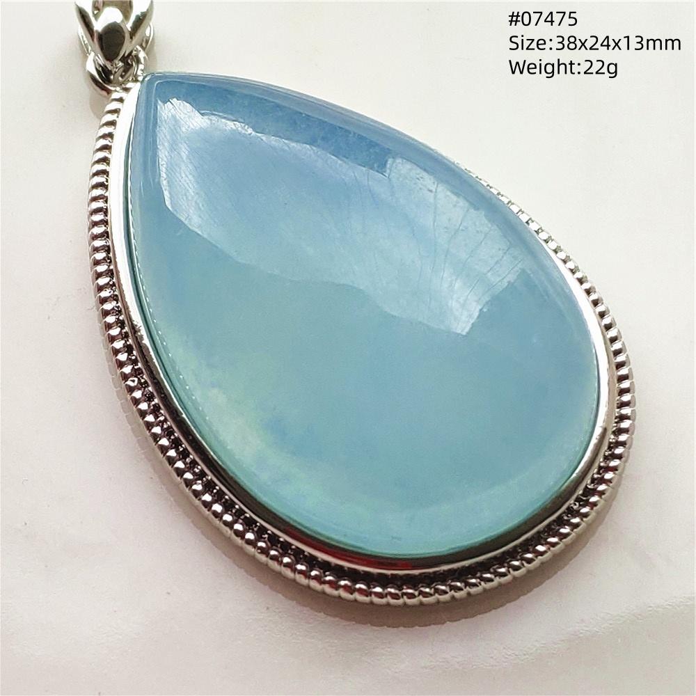 Natural Blue Aquamarine Oval Pendant Jewelry For Women Men Dark Aquamarine Necklace Fashion Brazil AAAAAA