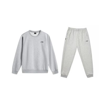 Li Ning Plain Minimalist Windproof Comfortable Versatile Crew Neck Pullover Long Sleeve Sweatshirt Casual Sports Suit AWDVA97-2+AKLVB11-1