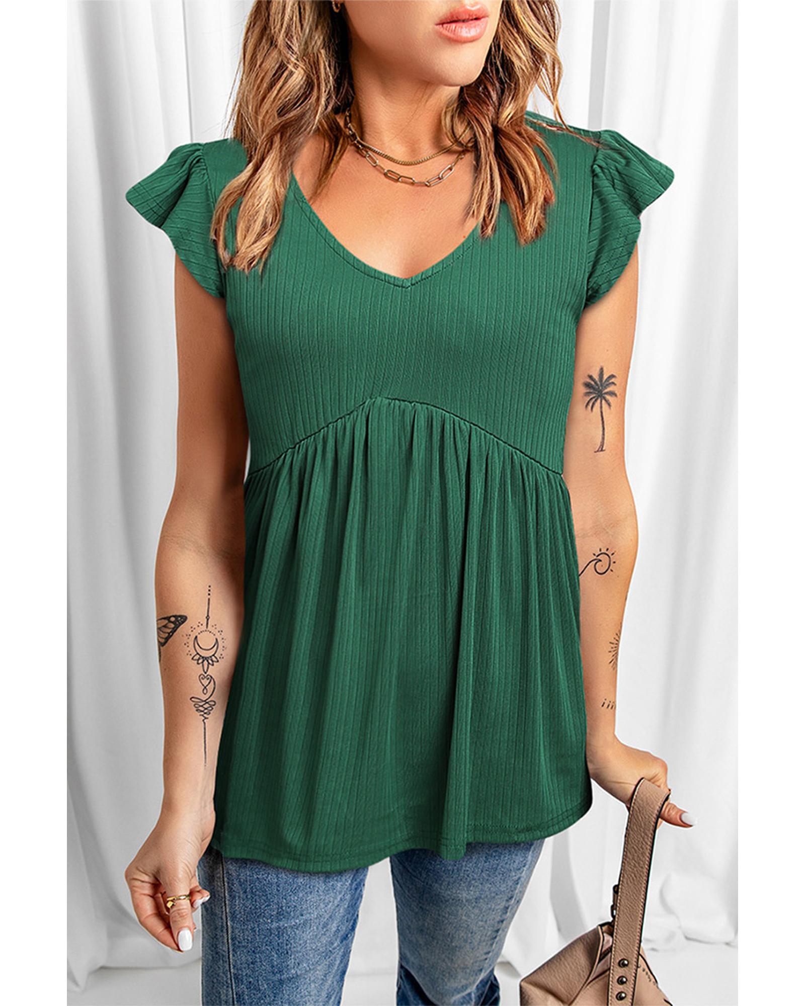 

Azura Exchange Flounce Sleeve V Neck Babydoll Top M зелёный