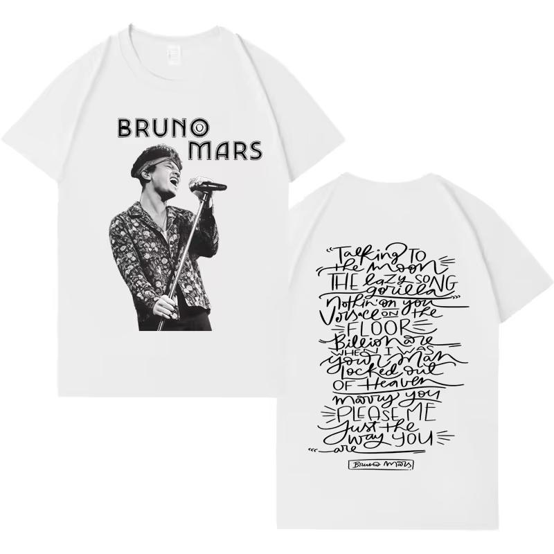 Rapper Bruno Mars Trendy Double Sided Graphics Tshirts Mens Womens Casual Short Sleeve Tshirt Popular Crewneck Street Clothing