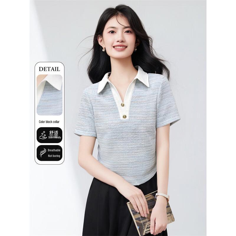 

Women s Small Fragrance Style Elegant Lapel Short Sleeve T-shirt XL