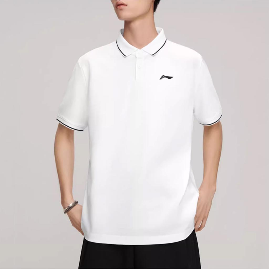 Li Ning Sports Lifestyle Series Solid Color Casual Breathable Straight Leg Sports Polo Shirt Men Tops White APLU771-2