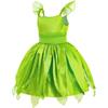 Rochie Tinker Bell for Kids, Hairband & Magic Wand Set with Butterflies, Tinker Bell & Peter Pan, Fine Fabric, 130, 5-6 Years, Green
