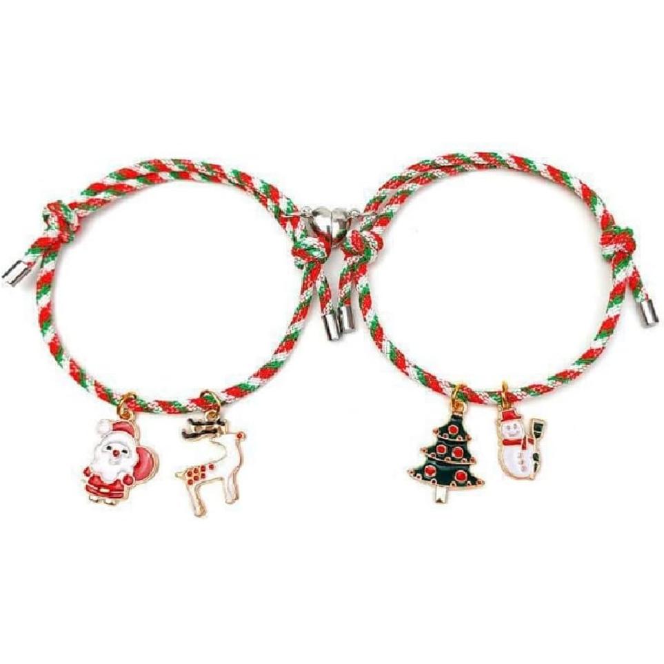 2 Stück Niedliches Cartoon Passendes Weihnachtsarmbänder Set Verstellbar Bunt Passende Paar Geschenke Armbänder Schmuck