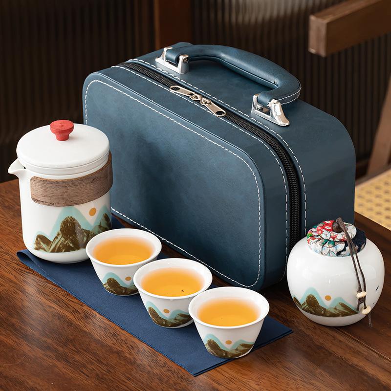 Portable travel tea set Outdoor teapot Kung Fu tea Kuaike cup, one pot and three cups with hand business gifts