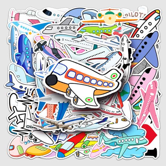 50Pcs Cartoon Sticker Waterproof Reusable DIY Self-Adhesive Aircraft Pattern Phone Case Luggage Sticker Kids Gift