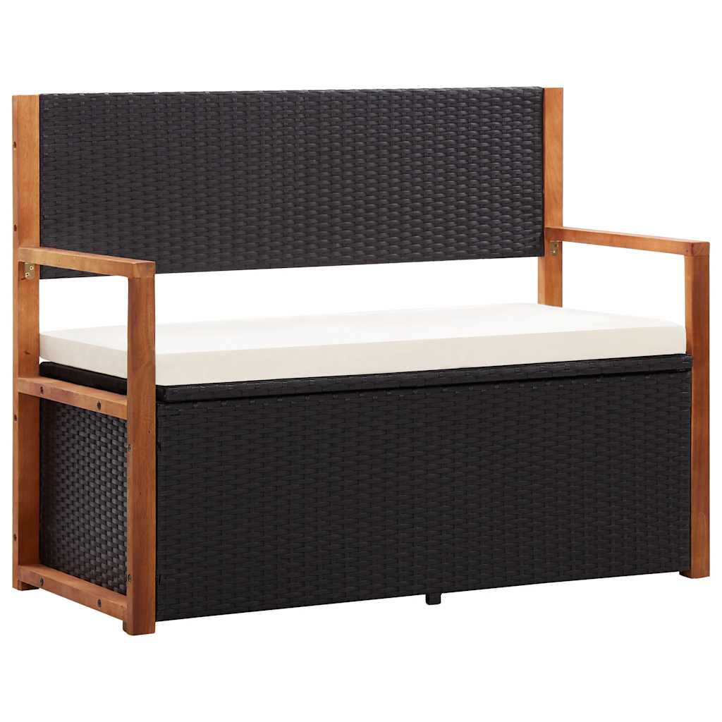 Storage Bench 115 cm Poly Rattan Solid Acacia Wood Black